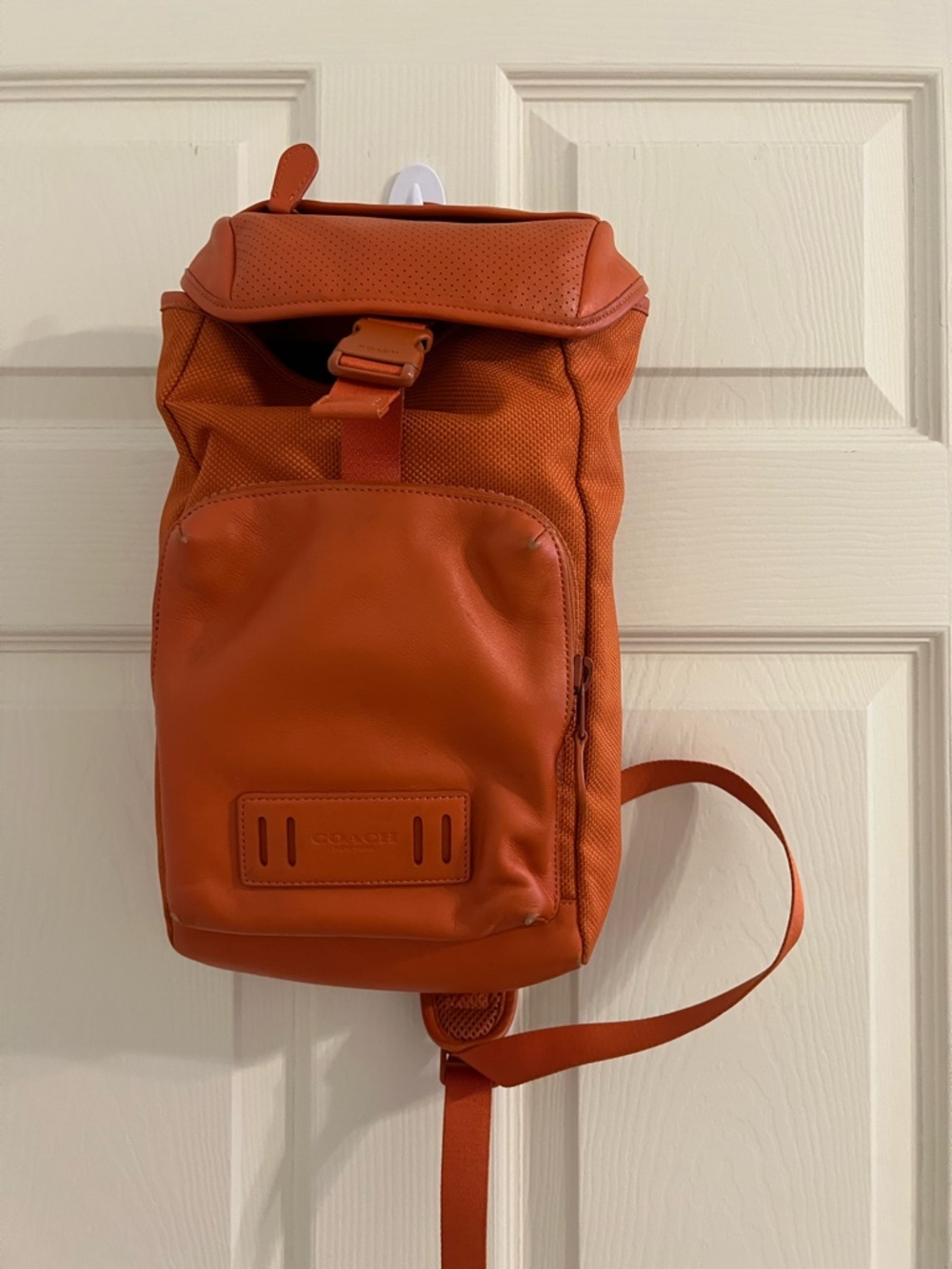 Coach Men's Orange Leather Sling one shoulder Backpack
